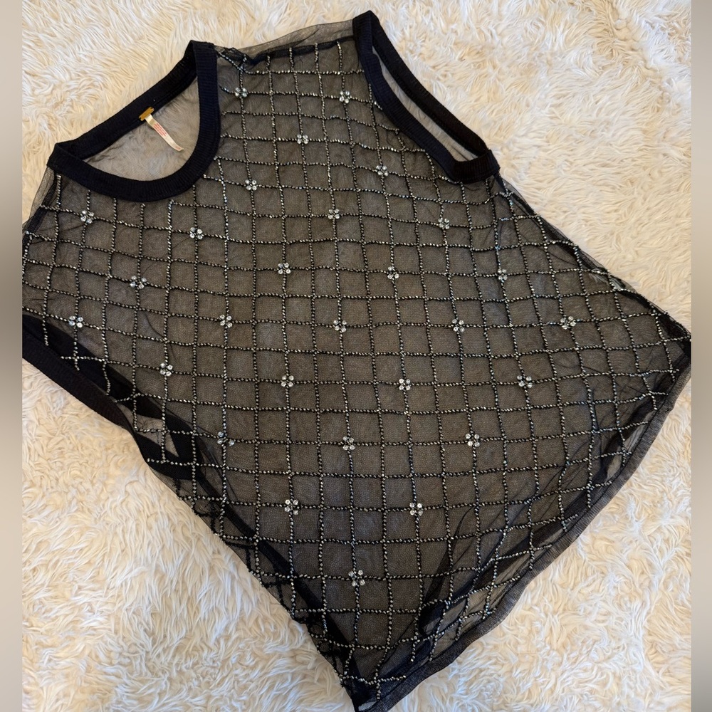 Free People Embellished Mesh Top